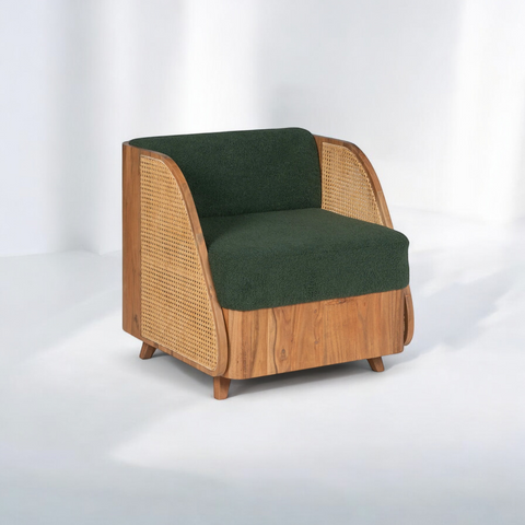 Upholstered Cane Armchair Sofa Solid Wood