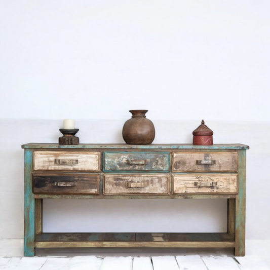 Rustic six-Drawer Console Table