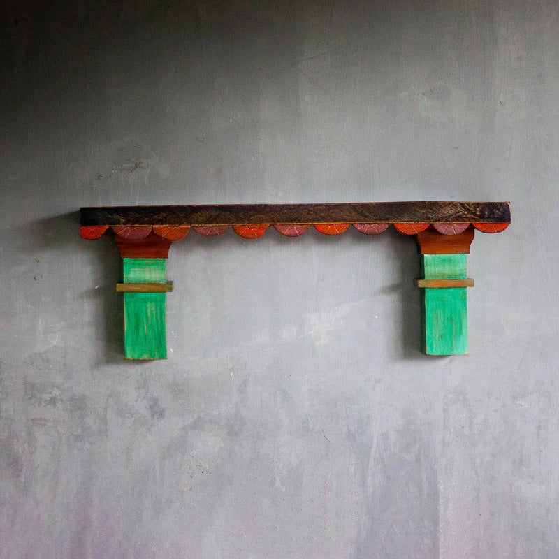 Wooden Wall Shelf | Green & Orange - J.L.HOME DECOR