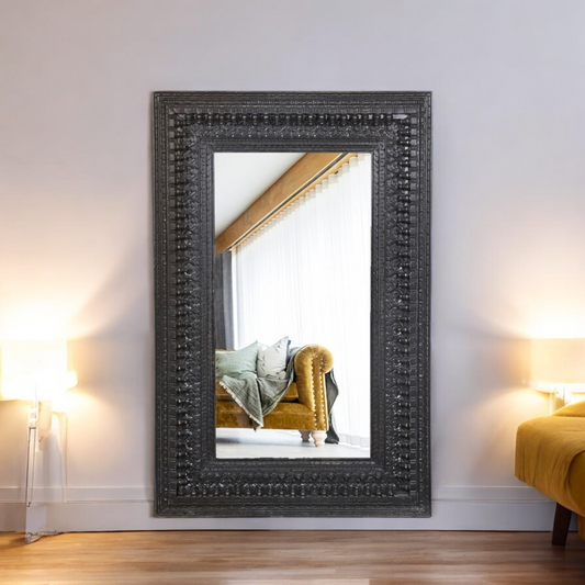 Black Hand Carved Wall Mirror