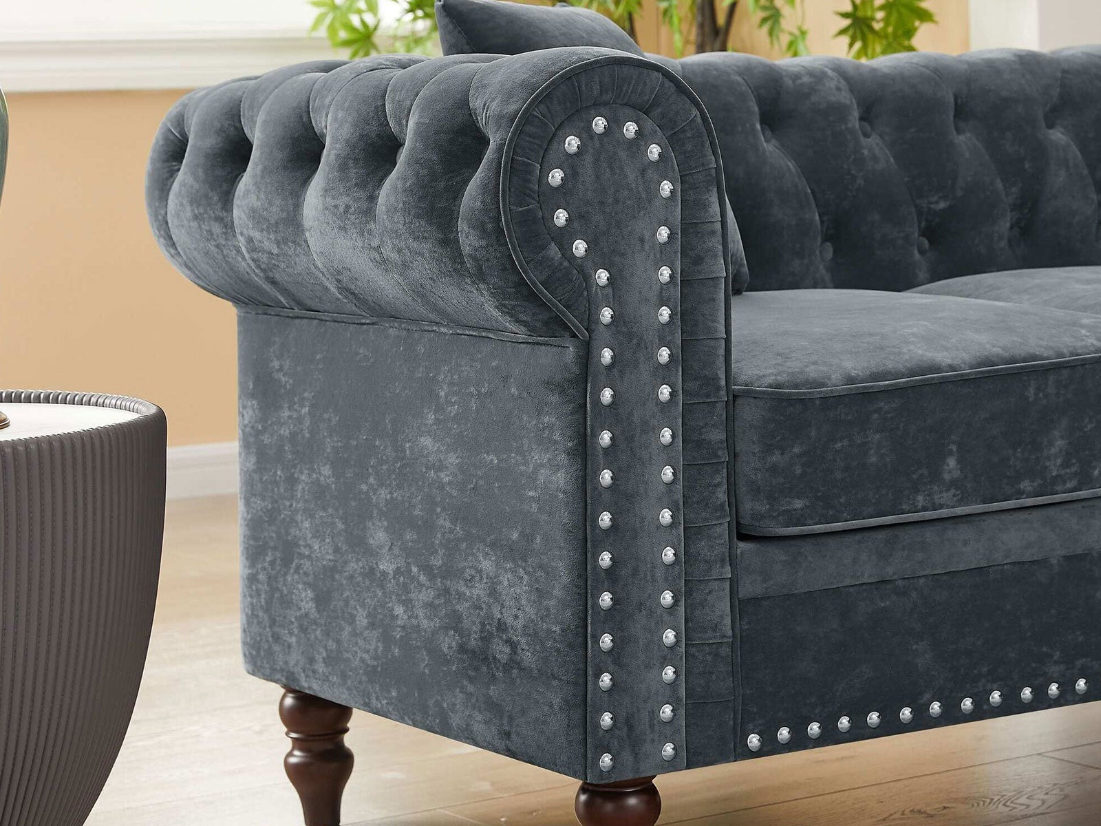 Chesterfield L-Shape Sectional Sofa | Handcrafted Living Room Seating | Living Furn India