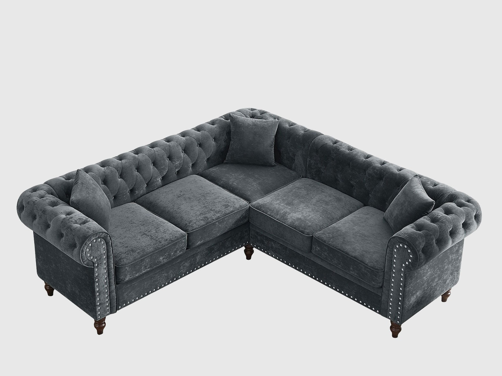 Chesterfield L-Shape Sectional Sofa | Handcrafted Living Room Seating | Living Furn India