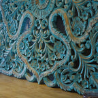 hand carved wall panel, mango wood wall art, rustic turquoise panel, square wall panel, large wall panel, oversized wall art, jali carved panel, openwork wall hanging, lotus medallion panel, acanthus wall art, jali wall art, indian furniture, living room wall art, bedroom wall decor, above bed wall panel, decorative wall panel, handmade wall art, artisan made panel, premium wood art, quality wood decor, durable wall panel, solid wood panel, sturdy wall art, timeless wall art, elegant panel, statement wall d