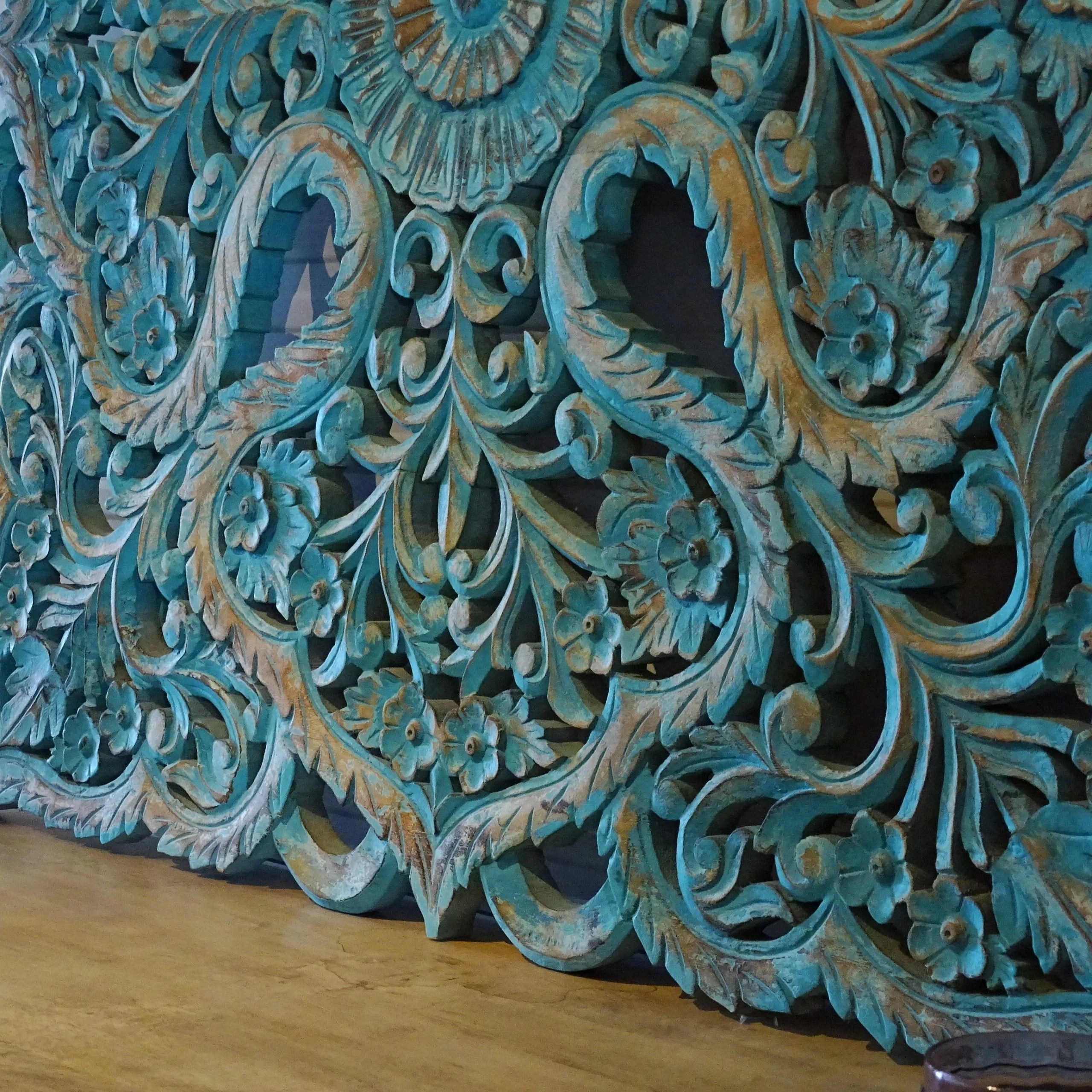 hand carved wall panel, mango wood wall art, rustic turquoise panel, square wall panel, large wall panel, oversized wall art, jali carved panel, openwork wall hanging, lotus medallion panel, acanthus wall art, jali wall art, indian furniture, living room wall art, bedroom wall decor, above bed wall panel, decorative wall panel, handmade wall art, artisan made panel, premium wood art, quality wood decor, durable wall panel, solid wood panel, sturdy wall art, timeless wall art, elegant panel, statement wall d