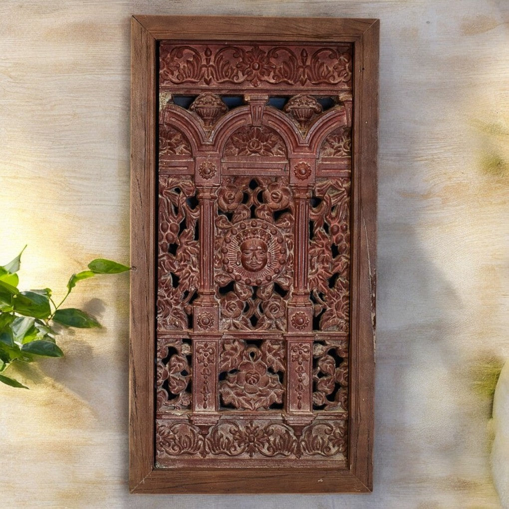 Handmade decorative wall panel with intricate carvings – 47x92cm textured art

