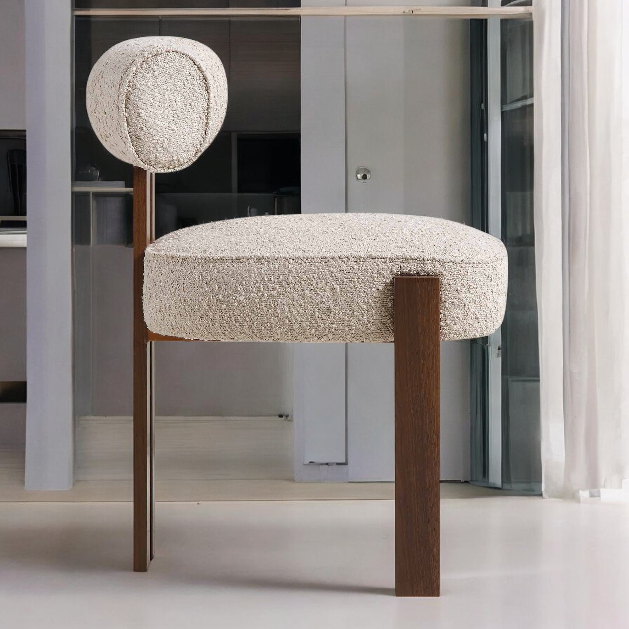 Boucle upholstery Chair - Dining chair - wooden chair