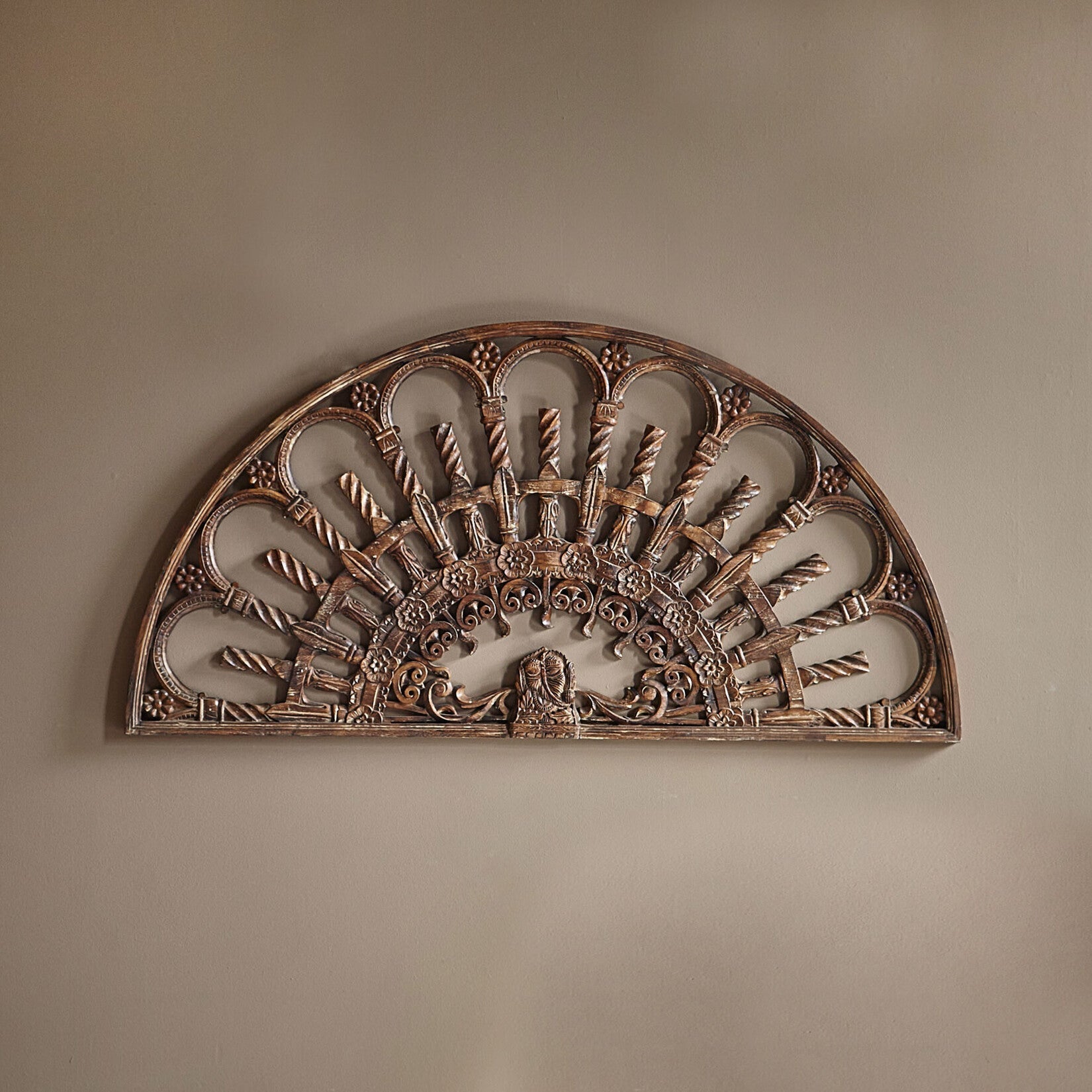 Handmade Mango Wood Carved Panel – Large Antique Wall Decor (183x91cm) | Living Furn India
