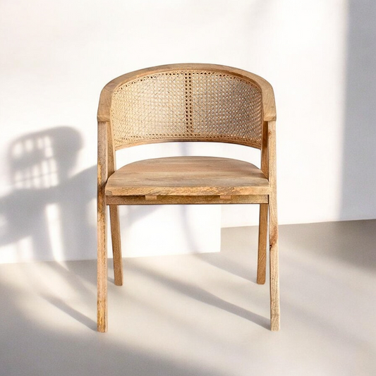 Wooden Rattan Cane Armrest Chair