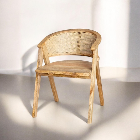 Wooden Rattan Cane Armrest Chair