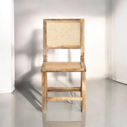 Rattan Cane Natural Solid Wood Dining Chair (Set Of Two)