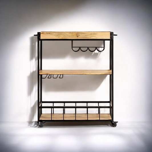 Industrial Wooden Shelf Bar Trolley