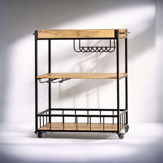 Industrial Wooden Shelf Bar Trolley