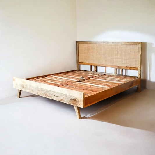 Natural Rattan Solid Wood Bed