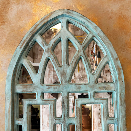 Ethnic Arch Mirror Jharokha Crafted in Rustic Solid Wood