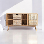 A sleek storage cabinet with shelves and drawers for organizing essentials.

