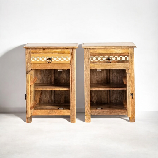 Natural Solid Wood White Hand Carved Set Of Two Bedsides (Bespoke Woodcrafts)