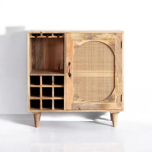 Rattan Natural Solid Wood Bar Cabinet