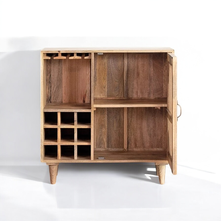 Stylish bar cabinet with a wine rack cabinet and glass holders for modern homes.
