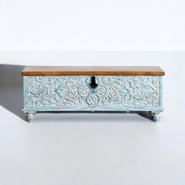 Vintage Storage Trunk with metal accents, offering a stylish and functional storage solution.
