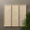 White Carved Three-Piece Panel Solid Wood