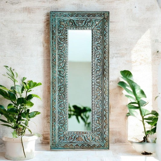Long Rustic Wall Mirror Carved Jharokha Wall Mirror | Handmade wall decor