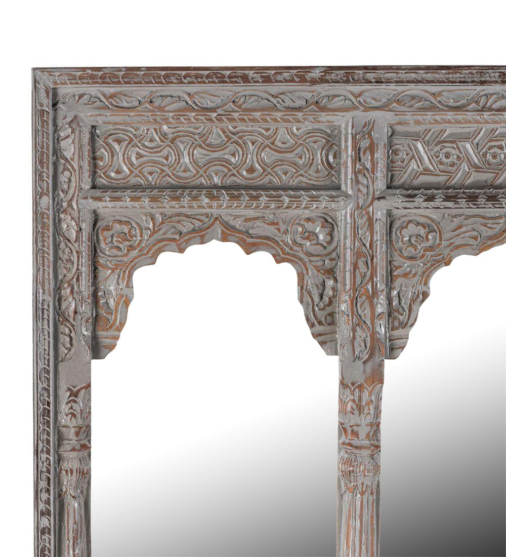 Grand Heritage Wooden Antique Jharokha Mirror Frame | Full-Length Wall Decor ( Without Mirror)