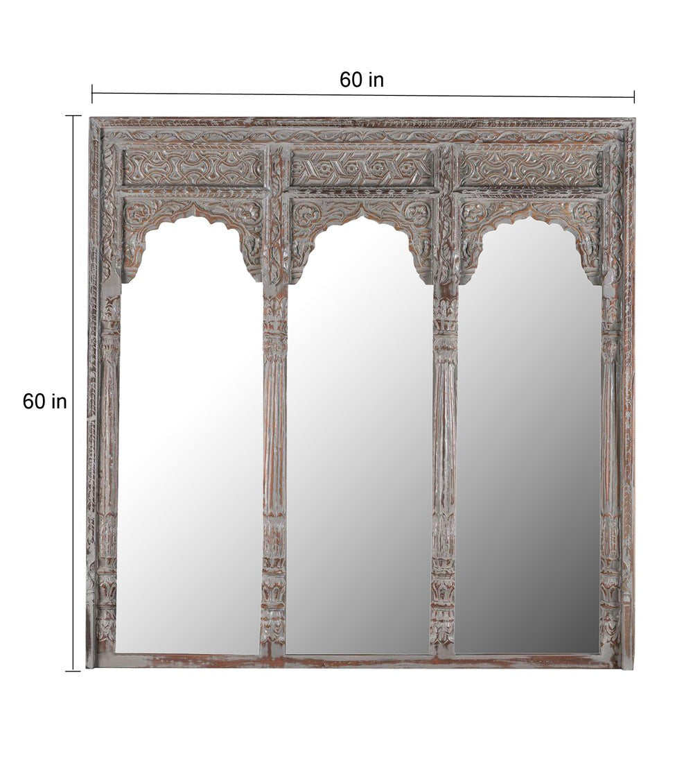 Grand Heritage Wooden Antique Jharokha Mirror Frame | Full-Length Wall Decor ( Without Mirror)