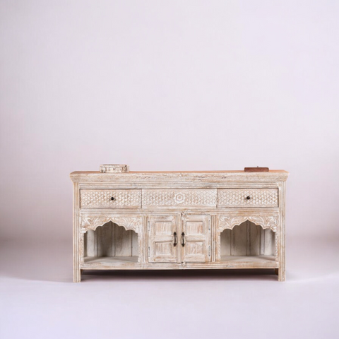 Arch Rustic White Hand Carved Sideboard