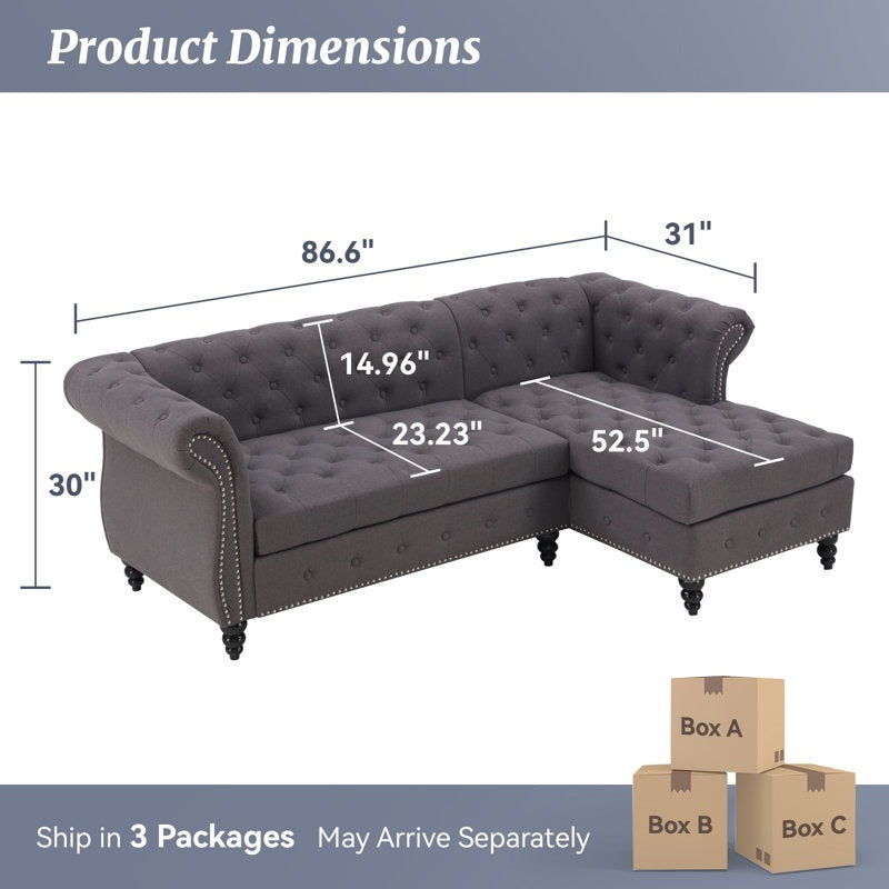 Premium Chesterfield Chaise Sofa | Custom L-Shape Tufted Upholstered Couch | Luxury Living Room Seating | Living Furn India