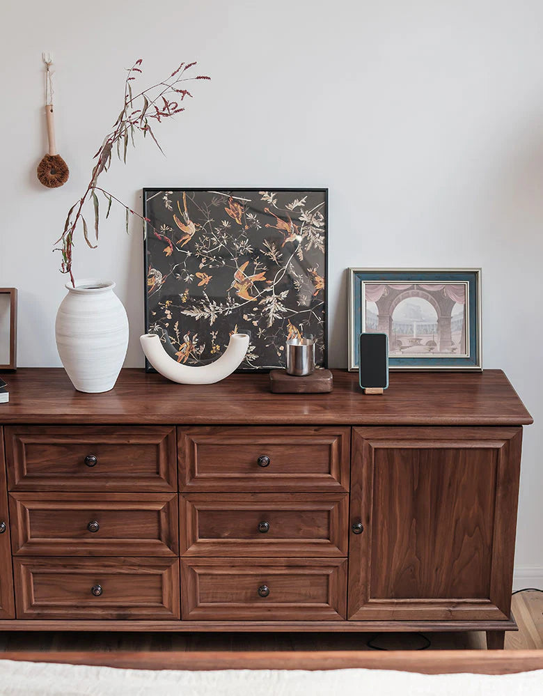 Living Furn India Acacia Wood Sideboard | Handcrafted 6-Drawer & 2-Door Console | Multi-Size Storage