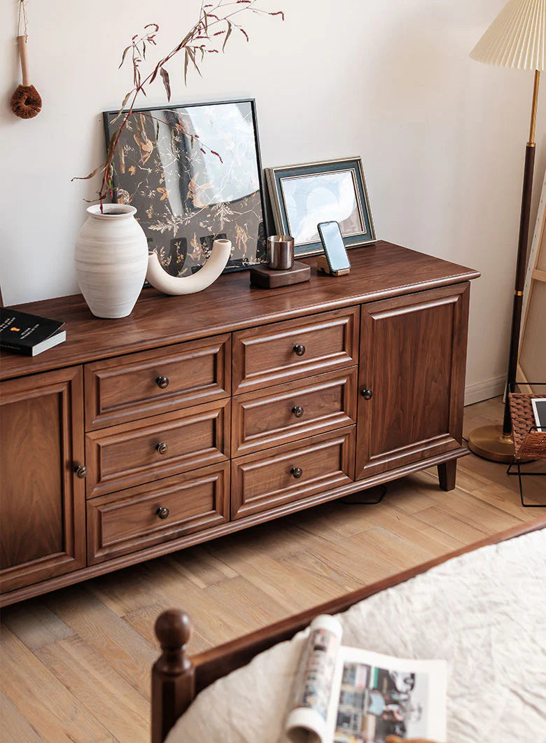 Living Furn India Acacia Wood Sideboard | Handcrafted 6-Drawer & 2-Door Console | Multi-Size Storage