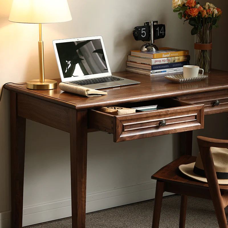 Acacia Wood 2-Drawer Writing Desk | Modern Console Table | Solid Wood Home Office Desk | Dark Finish | Living Furn India
