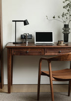 Acacia Wood 2-Drawer Writing Desk | Modern Console Table | Solid Wood Home Office Desk | Dark Finish | Living Furn India