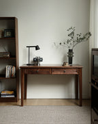 Acacia Wood 2-Drawer Writing Desk | Modern Console Table | Solid Wood Home Office Desk | Dark Finish | Living Furn India