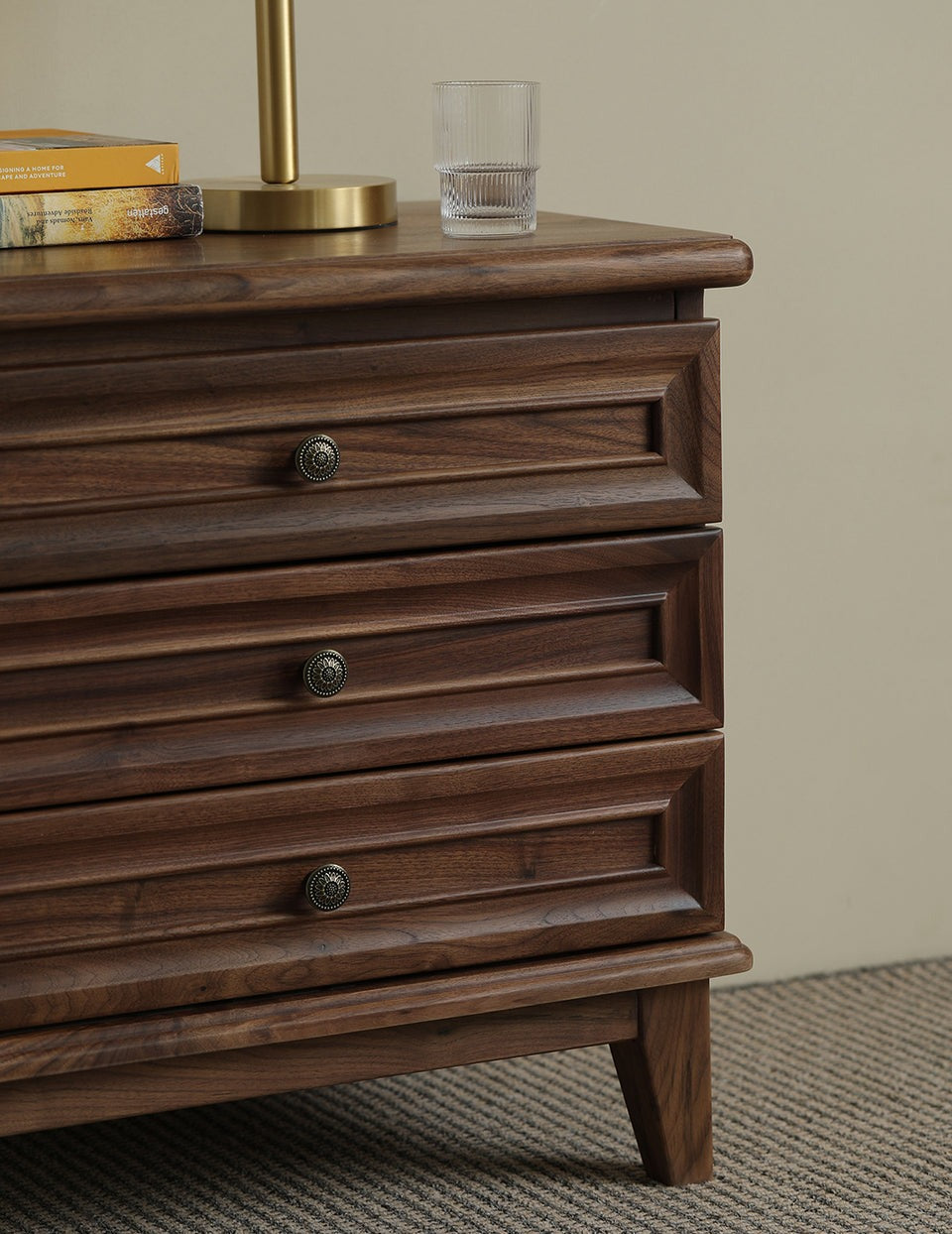 Classic Acacia Wood 3-Drawer Nightstand | Solid Wood Bedside Table | Dark Finish Bedroom Furniture | Living Furn India