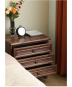 Classic Acacia Wood 3-Drawer Nightstand | Solid Wood Bedside Table | Dark Finish Bedroom Furniture | Living Furn India
