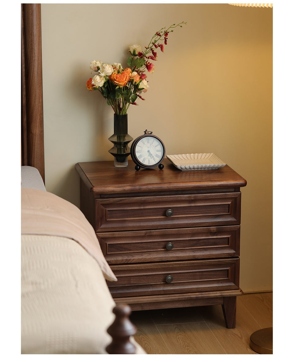 Classic Acacia Wood 3-Drawer Nightstand | Solid Wood Bedside Table | Dark Finish Bedroom Furniture | Living Furn India