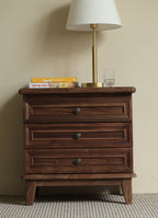 Classic Acacia Wood 3-Drawer Nightstand | Solid Wood Bedside Table | Dark Finish Bedroom Furniture | Living Furn India