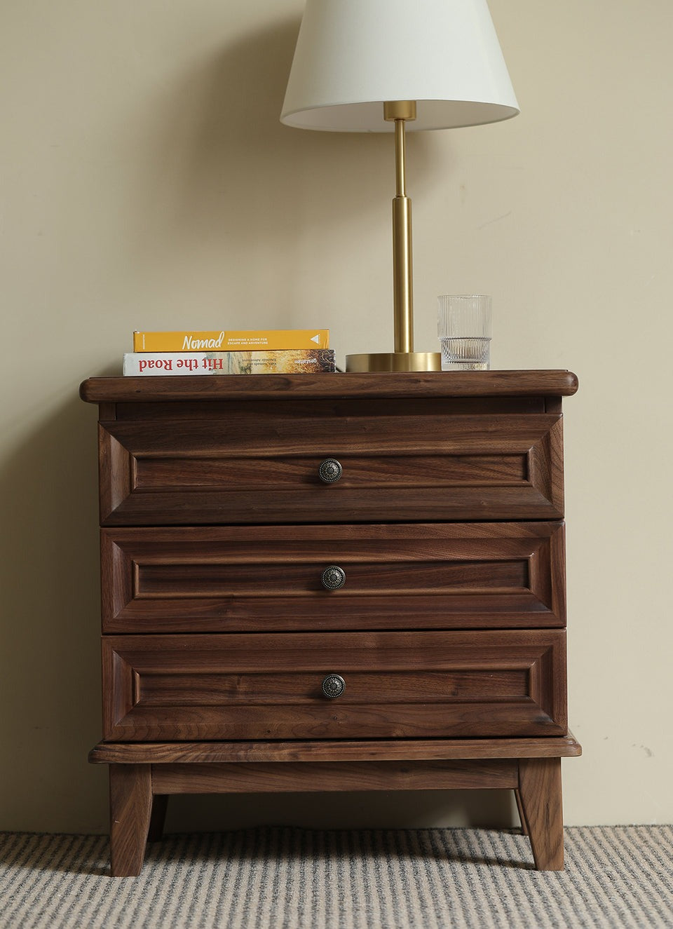 Classic Acacia Wood 3-Drawer Nightstand | Solid Wood Bedside Table | Dark Finish Bedroom Furniture | Living Furn India