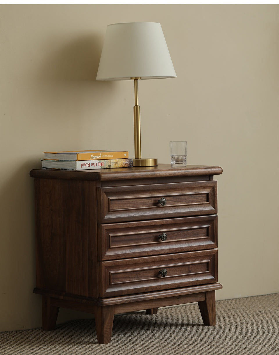Classic Acacia Wood 3-Drawer Nightstand | Solid Wood Bedside Table | Dark Finish Bedroom Furniture | Living Furn India