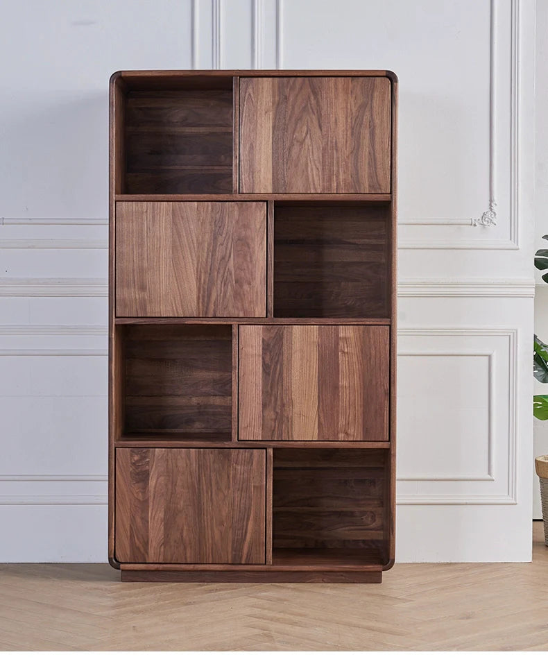 The Jaipur Modern Bookcase | Handcrafted Walnut Finish Storage Cabinet | 90x40x160cm