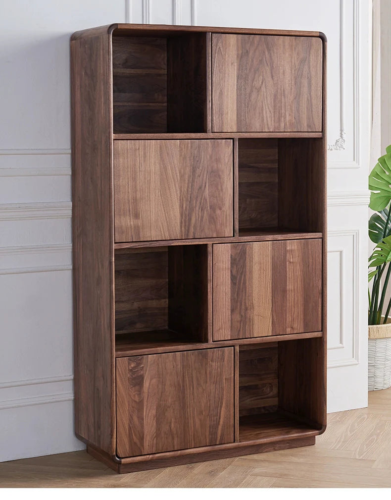 The Jaipur Modern Bookcase | Handcrafted Walnut Finish Storage Cabinet | 90x40x160cm