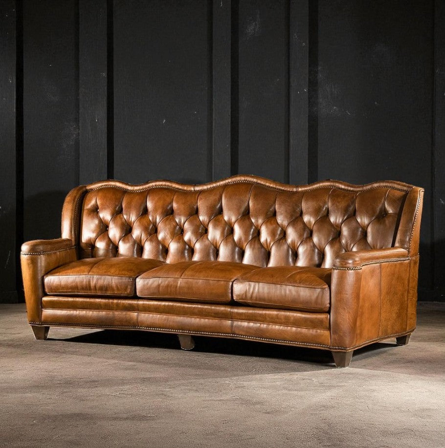 VersaMondo Buffalo Leather Sofa Bed – Convertible 3-Seater by Living Furn India