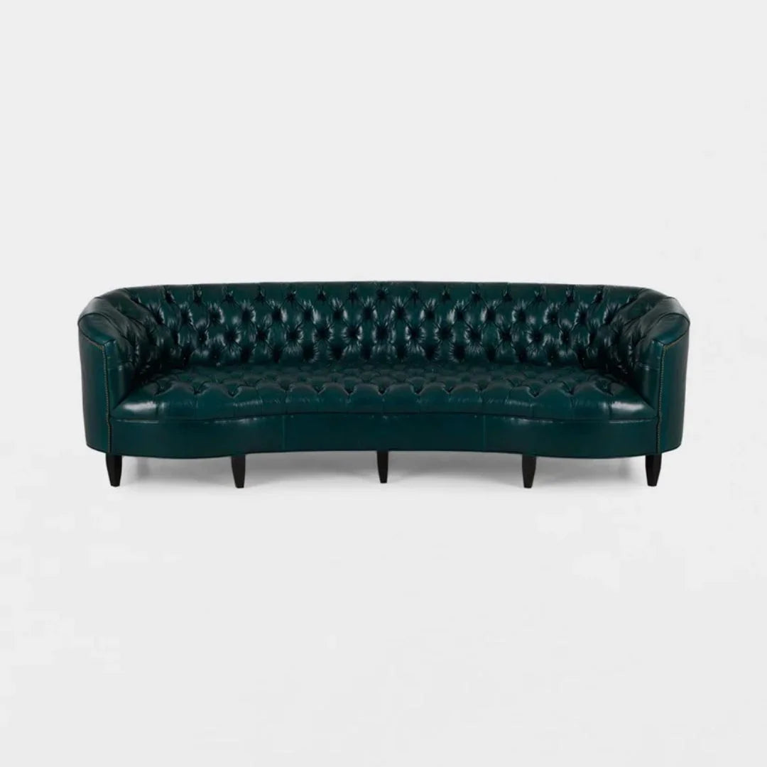 Celeste Grand Teal Tufted Leather 4-Seater Sofa – Statement Luxury by Living Furn India