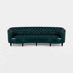 Celeste Grand Teal Tufted Leather 4-Seater Sofa – Statement Luxury by Living Furn India