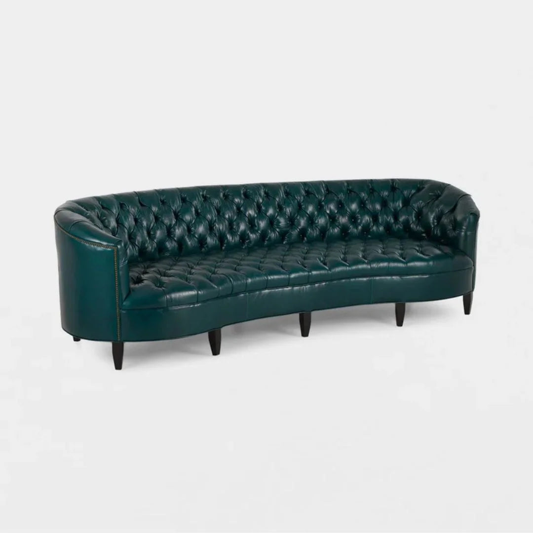Celeste Grand Teal Tufted Leather 4-Seater Sofa – Statement Luxury by Living Furn India