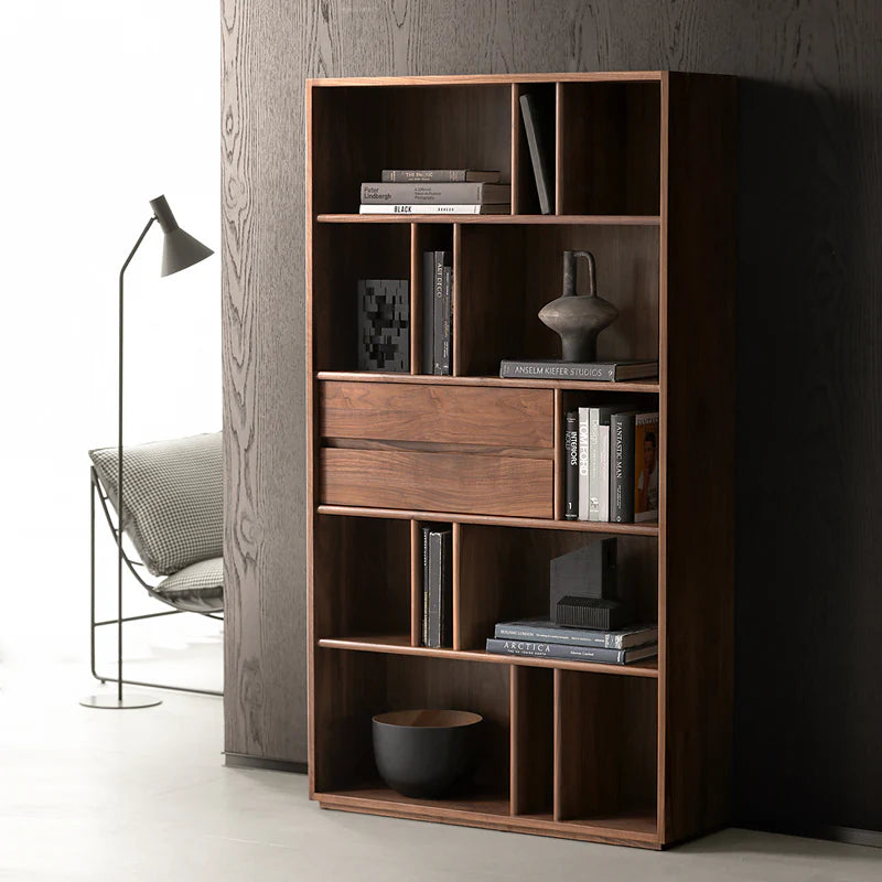 The Jodhpur Grandeur Bookcase | Handcrafted Solid Wood with Walnut Finish | 100x35x180cm