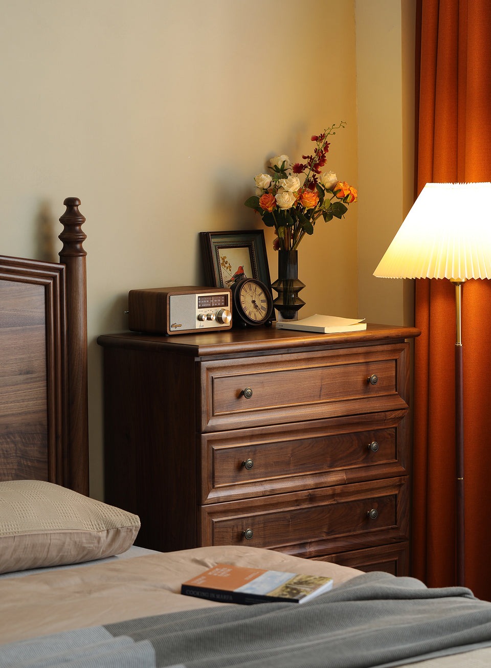 Acacia Wood 5-Drawer Dresser | Tall Chest | Solid Wood Bedroom Furniture | Dark Finish | Living Furn India