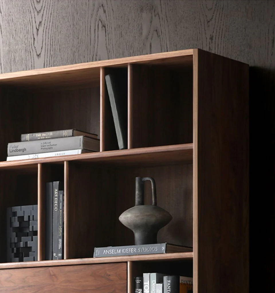 The Jodhpur Grandeur Bookcase | Handcrafted Solid Wood with Walnut Finish | 100x35x180cm