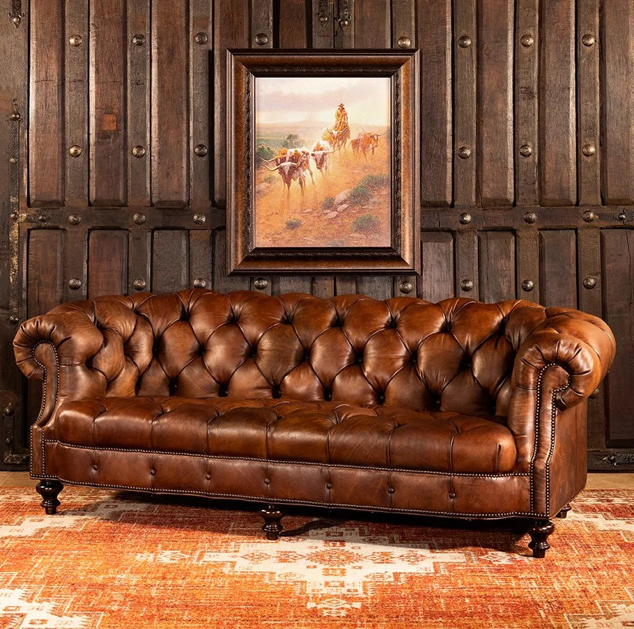 Imperial Regent Hand-Tufted Buffalo Leather Sofa – Luxury 3-Seater by Living Furn India